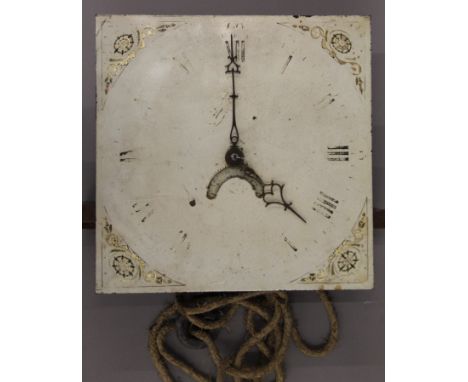 A 19th century Grandfather clock movement with painted dial. The dial 30.5 cm squared. 