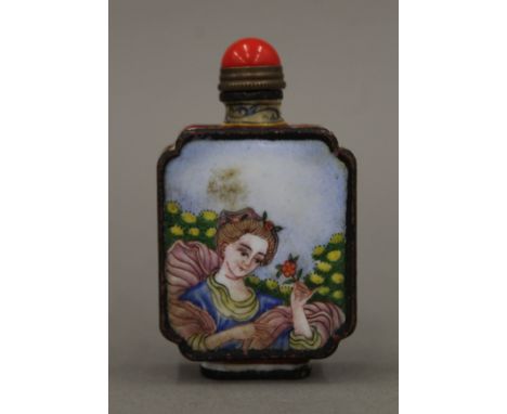 A Canton enamel snuff bottle. 7.5 cm high.