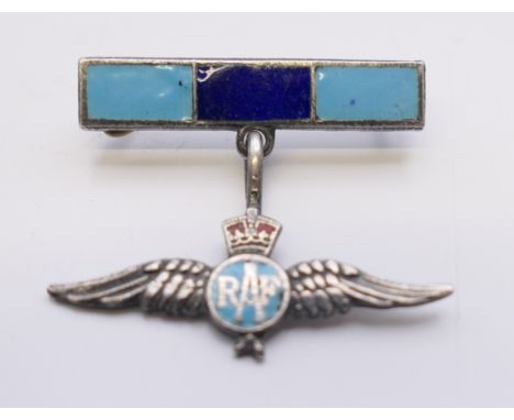 A silver and enamel RAF Sweetheart brooch. 3 cm wide.