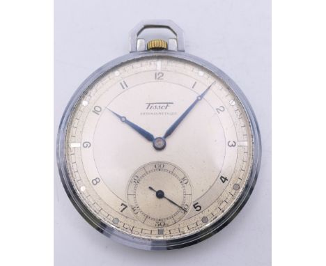 An Art Deco Tissot Antimagnetique stainless steel pocket watch, the reverse inscribed CPL.H.HONEY 3966503. 4.5 cm diameter.