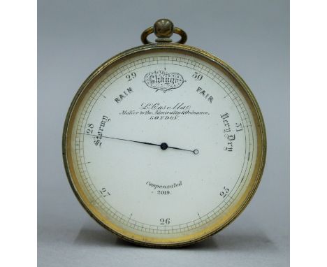 A cased Victorian pocket barometer by L Casella. 7.25 cm diameter.