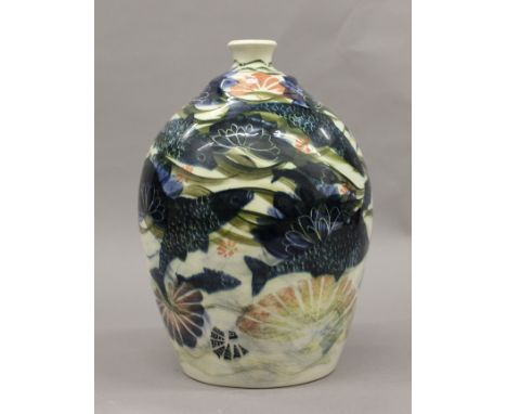A large Studio Pottery lamp base, signed Gwili U Davies (Welsh). 26 cm high.