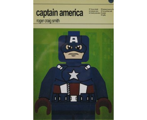 Captain America, Roger Craig Smith, print, framed and glazed. 18 x 26.5 cm.