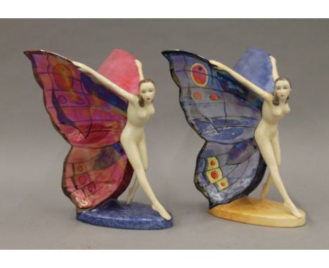 Two Carltonware butterfly girl figurines. 23 cm high.