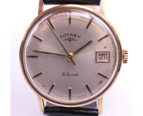 A 9 ct gold Rotary gentleman's wristwatch. 3.5 cm wide. 28.4 grammes total weight.