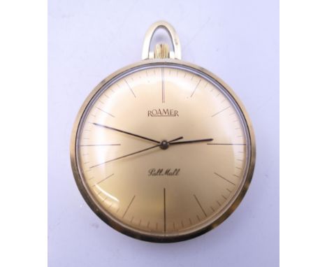 A 14 K gold Roamer open faced pocket watch. 3.75 cm diameter. 26.7 grammes total weight. 