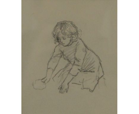 A pencil sketch of a Young Girl, framed and glazed. 10 x 12 cm. The reverse bearing label for an Exhibition of Drawings, Wate