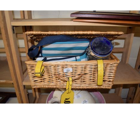 WICKER PICNIC HAMPER AND CONTENTS