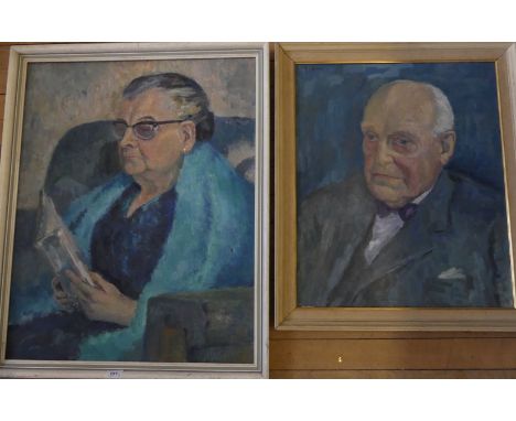 In the style of Emmanuel Levy - a portrait of an elderly woman wearing glasses and a further head and shoulders portrait of a