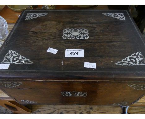 A Victorian rosewood and mother of pearl inlaid table top box, with base drawer.