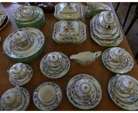 A quantity of Copeland Spode Chinese Rose pattern dinnerware to include covered vegetable dishes, sauce tureen, covered soup 