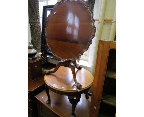 A reproduction mahogany tilt top tripod coffee table of small proportions, together with an early 20th Century circular toppe