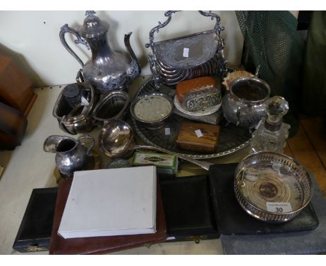 A mixed lot comprising various silver-plated wares to include teawares, cased cutlery, serving trays, soup ladle etc, plus fu