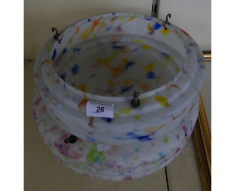 Two early 20th Century circular marbled glass hanging ceiling light shades.