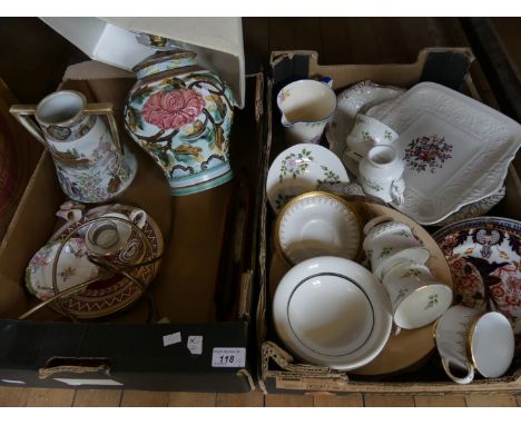 A mixed lot of various ceramics to include floral decorated table lamp, Noritake double handled vase, Crown Derby floral deco