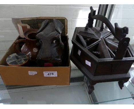 A mixed lot comprising small eastern hardwood table top box with lift off lids together with further shoe brushes, miniature 