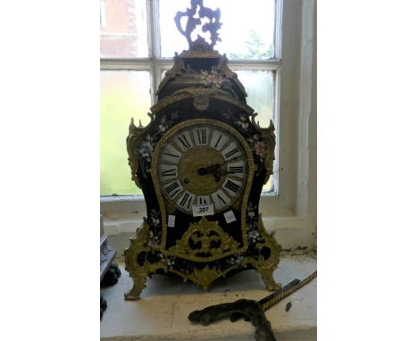 A modern Continental bracket or mantel clock with applied foliate metal mounts and painted case