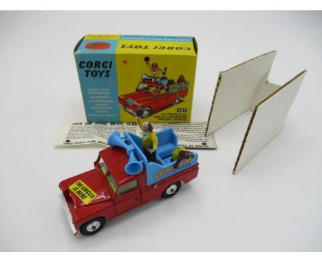 Corgi No. 487 Chipperfields Circus Land Rover parade vehicle with clown chimpanzee, loud speakers with original box and leafl