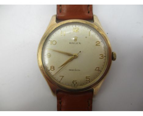 A Rolex Precision manual wind 9ct gold gents wristwatch hallmarked 1959 in a DS&amp;S case. The 17 jewel movement numbered N6