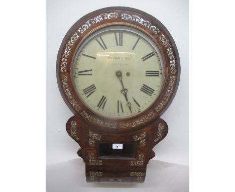 A William IV rosewood drop dial clock, the 12" dial having Roman numerals and inscribed Bryson &amp; Son, Dalkeith. The case 