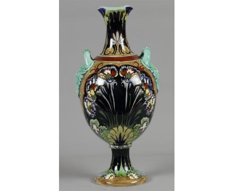 A polychrome painted earthenware vase, marked Rozenburg model K584. Netherlands, circa 1900.H.: 41 cm.