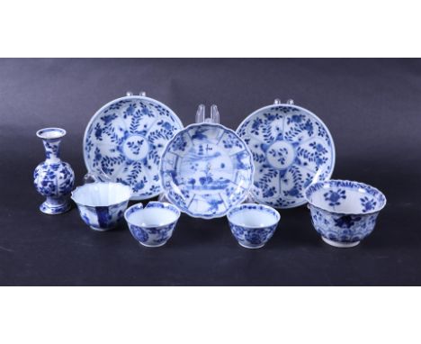 Lot of porcelain; 3x China Kangxi cups, a porcelain cup China 18th century, plate with river landscape decor with figures in 