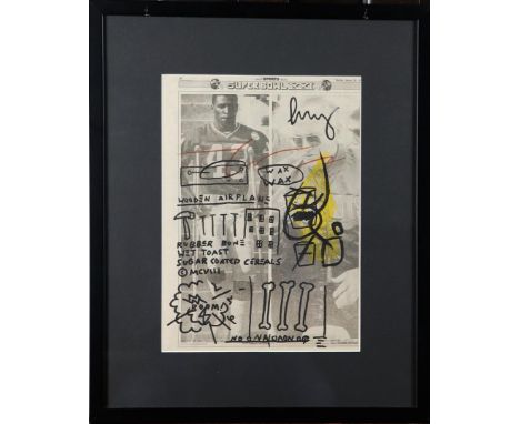 Jean Michel Basquiat (New York 1960 - 1988), (after), Wooden Airplane, drawing with black marker on a vintage page regarding 