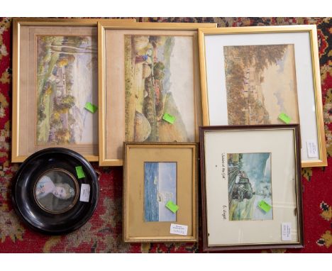 A collection of water colours and a late Victorian portrait