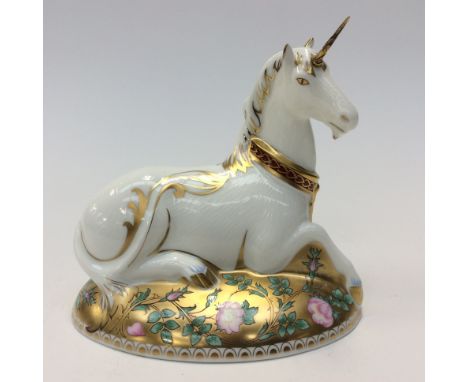 Royal Crown Derby Mythical Unicorn, limited edition 744/1750, first quality, Gold stopper, boxed with certificate