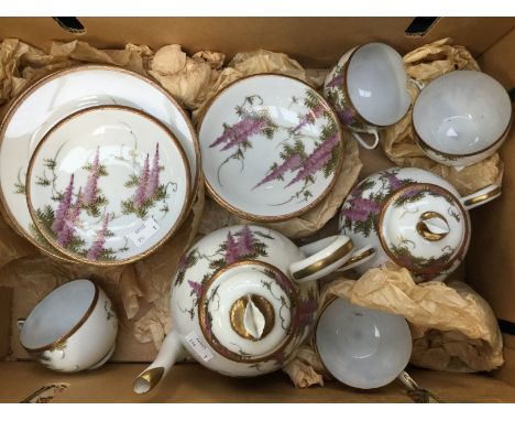 Chinese Wisteria pattern part tea service, including teapot, sugar, tea cups, saucers, plates etc.