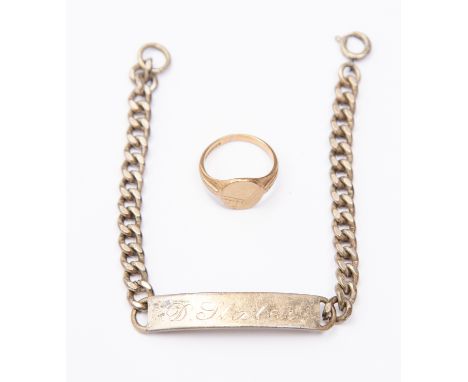  Silver bracelet and 9 carat gold ring (2)