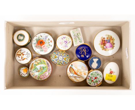 A silver patch box, London 1977, having Jasperware insert to cover, with thirteen further patch/snuff boxes, Wedgwood, Royal 