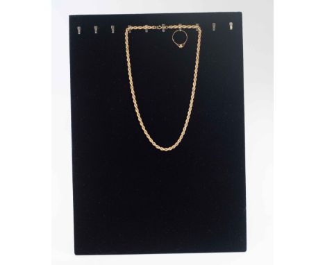A 9ct gold twisted link chain along with a 9ct gold ring (diamond illusion set) combined total gross weight approx  7.9 grms 