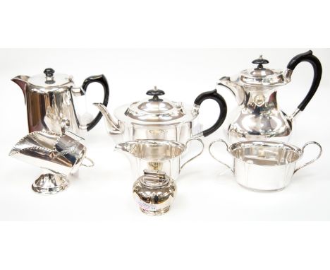  An EPNS tea/coffee service with additional EPBM sugar scuttle and a calibri lighter (7) 