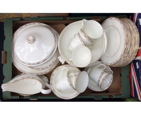 A Wedgwood 'Colchester' dinner service for eight settings, circa 1987, two tureens and covers, stand and gravy  boat, cups, s