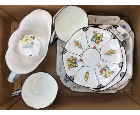 **REOFFER IN NOV A&amp;C £30-£40** Shelley Blue Iris bowl, plate, tea plates etc together with Foley Rouen cups and saucers e