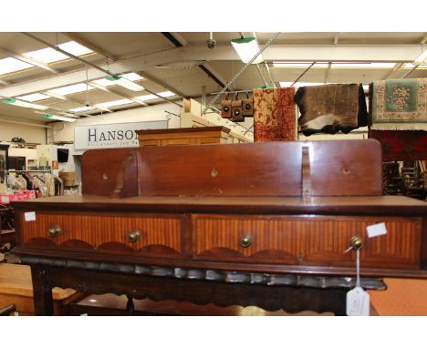 Small reproduction walnut box fronted chest of drawers, work chest and an inlaid shelf