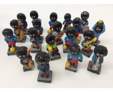 Collection of 1950/60s Golly Roberts Jam small novelty figures, some playing musical instruments, others are footballers