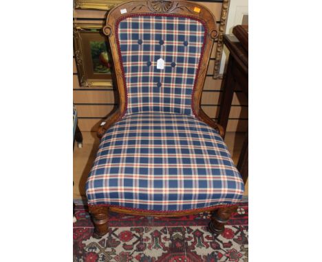 A late Victorian mahogany ladies chair, button backed