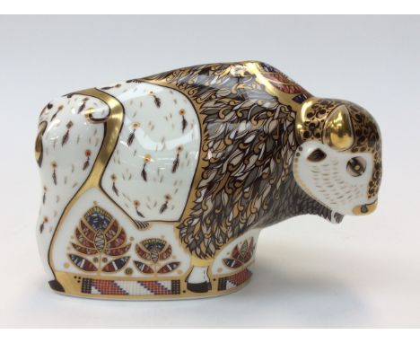 Royal Crown Derby North American Bison, limited edition 105/750, signed by John Ablitt, first quality, Gold stopper, boxed wi