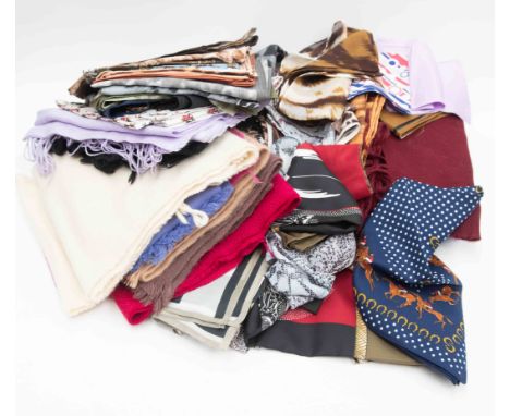 A collection of winter and lightweight scarves, Jean De Bahrein chiffon, various vintage styles