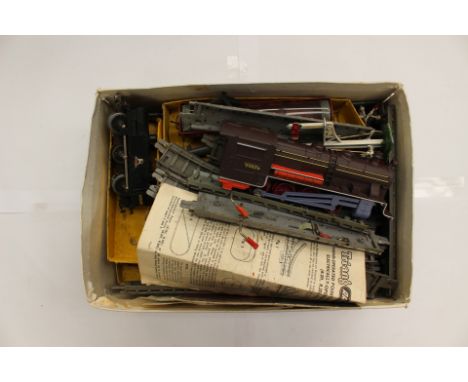 Triang Railways, engine, coaches, tin plate track, die cast signals etc, plus plastic engine and track, one box 