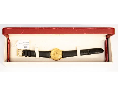 Omega, an 18ct gold gent's Omega De Ville wristwatch, 3cm circular dial with Roman numerals, dagger hands, date aperture at 3