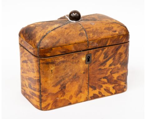 Tortoiseshell tea caddy having dome topped hinged cover and finail