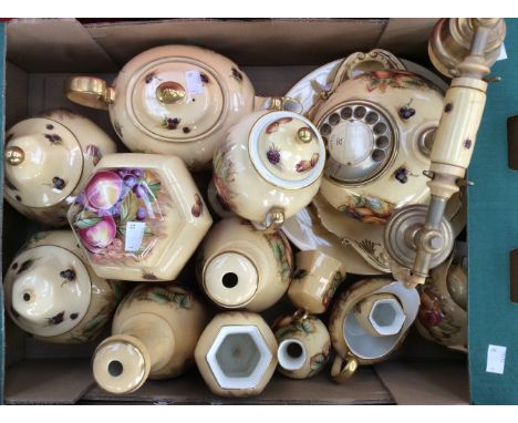 An impressive collection of Aynsley Orchard Gold, Telephone, ginger jars, teapot, lamp bases, vases etc (one box)