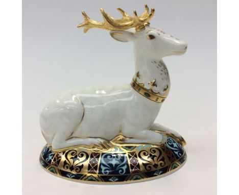 Royal Crown Derby White Hart, limited edition 650/2000, first quality, Gold stopper, boxed with certificate