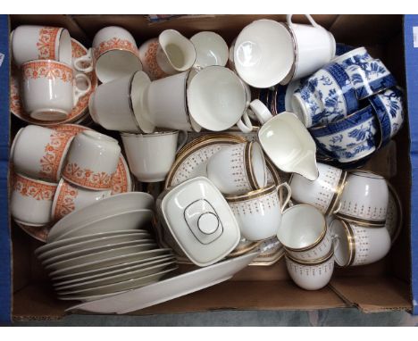 Aynsley red number 36343 part coffee service, Staffordshire black and gold Greek key pattern part tea service and Booths Real