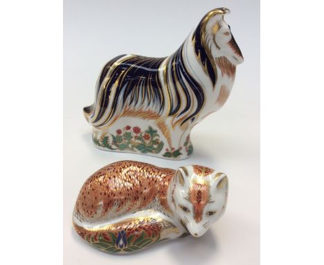 Royal Crown Derby Leicestershire Fox, limited edition 282/1500 signed Sue Rowe with certificate, with a Rough Collie. Both it