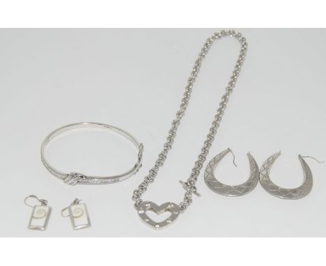 Silver and Cz bangle, necklace and swing earrings