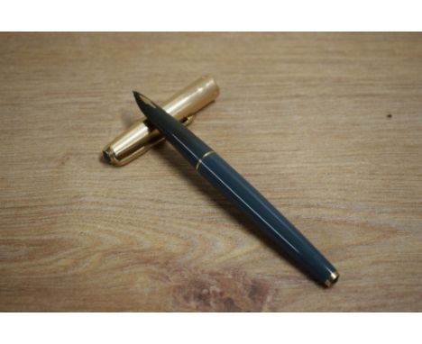 A Parker Custom Insignia converter fill fountain pen in grey with rolled gold cap
